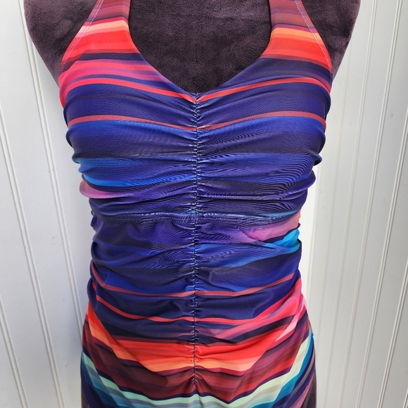 NWOT NOON SWIM Women's Halter 1 Piece Swimming Suit Striped Purple Red Sz 10 - Picture 4 of 16